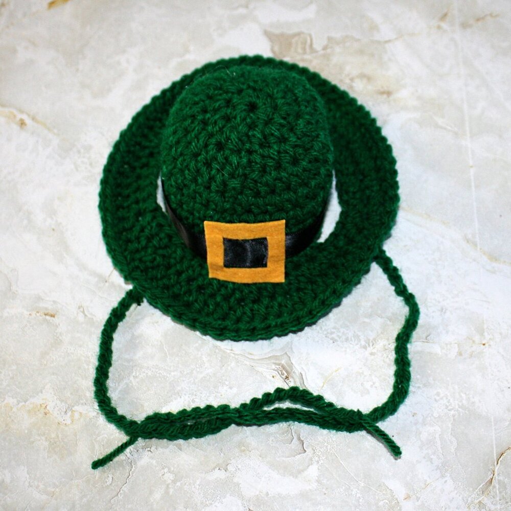 HAND CRAFTED Crochet Hat St. Patrick's Day Derby Cat Irish Costume Photo Prop - Picture 5 of 14